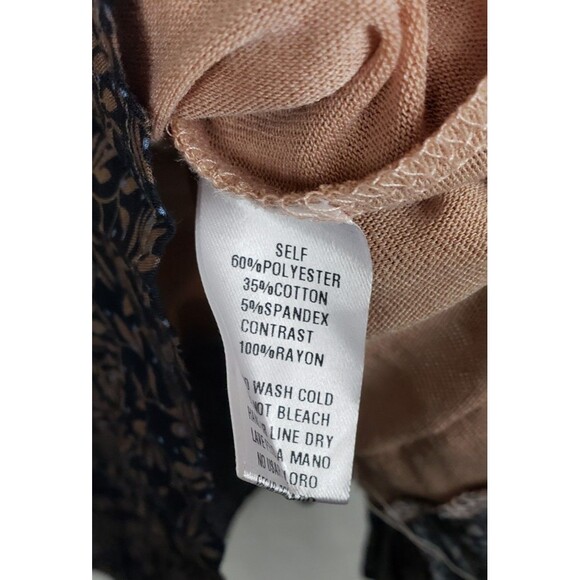 Easel Tunic Top Oversized S Tan Black Peplum Pleated Hem Casual Boho Peasant - Picture 5 of 5